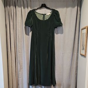 LOFT Green A-line Maxi Dress with Puff Sleeves